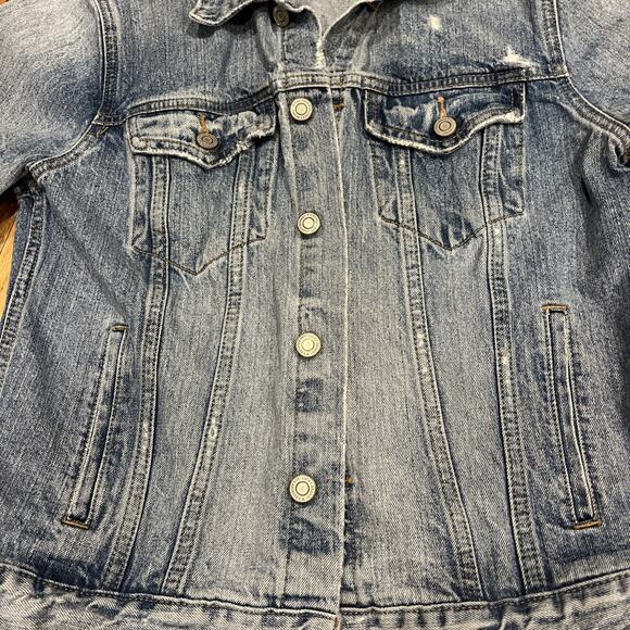 Lucky Brand Jean Jacket Tomboy Trucker Button Front Distressed Women Size Large - Picture 4 of 13